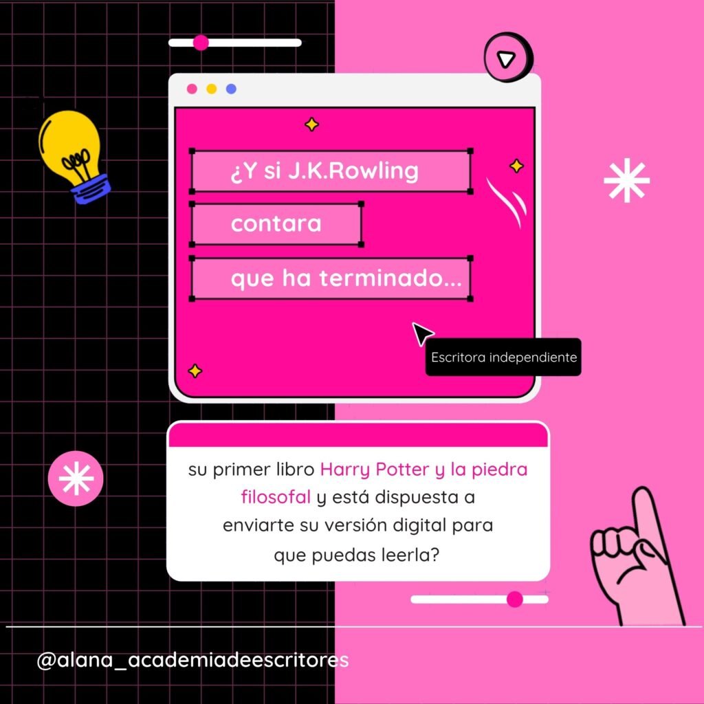Infografía sobre marca personal para escritores usando el ejemplo de J.K. Rowling y Harry Potter para ilustrar el éxito editorial.