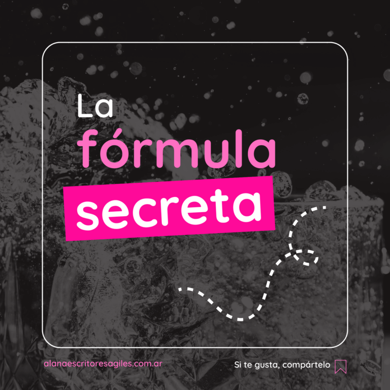 Portada gráfica cuadrada de Alana Academia de Escritores titulada La fórmula secreta con fondo de líquido en movimiento.
