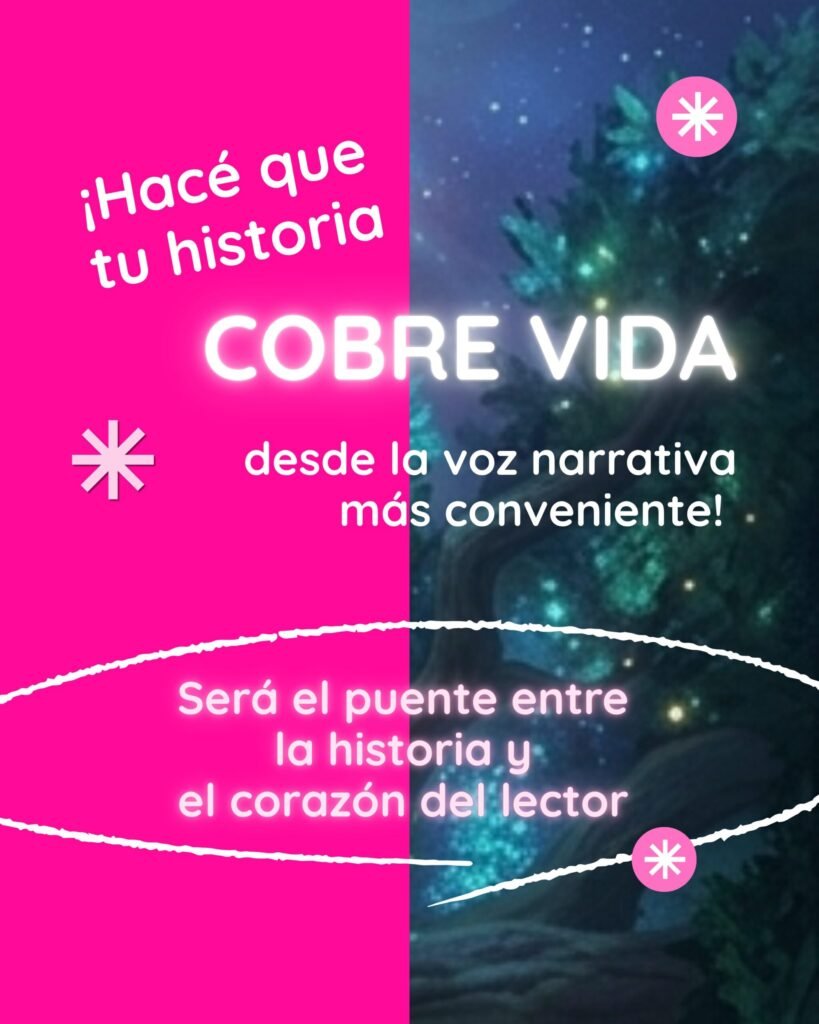 Infografía sobre la importancia de la voz narrativa para conectar la historia con el corazón del lector.