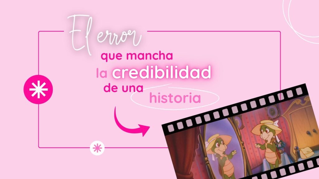 Gráfico explicativo de Alana que advierte sobre el error que mancha la credibilidad de una historia, mostrando fotogramas de la tortuga Manuelita en un espejo.