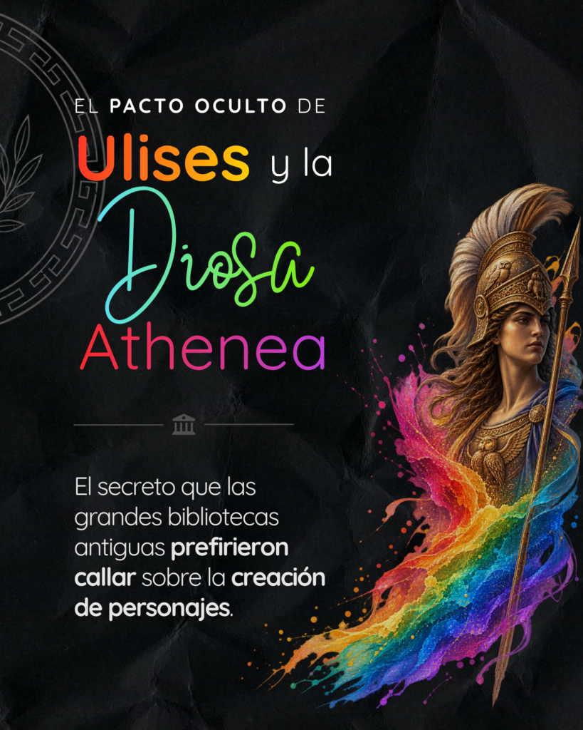 Gráfica de portada: El pacto oculto de Ulises y la Diosa Athenea. El secreto que las grandes bibliotecas antiguas prefirieron callar sobre la creación de personajes.