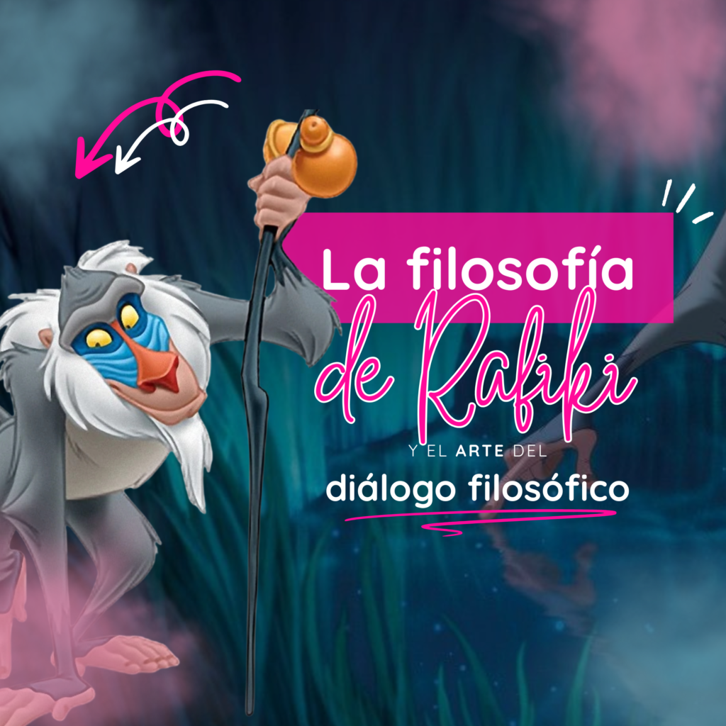 Imagen destacada del artículo "La filosofía de Rafiki y el arte del diálogo filosófico. Un artículo en el que descubrirás con el análisis del Rey León a diferenciar entre la voz narrativa y la voz filosófica.