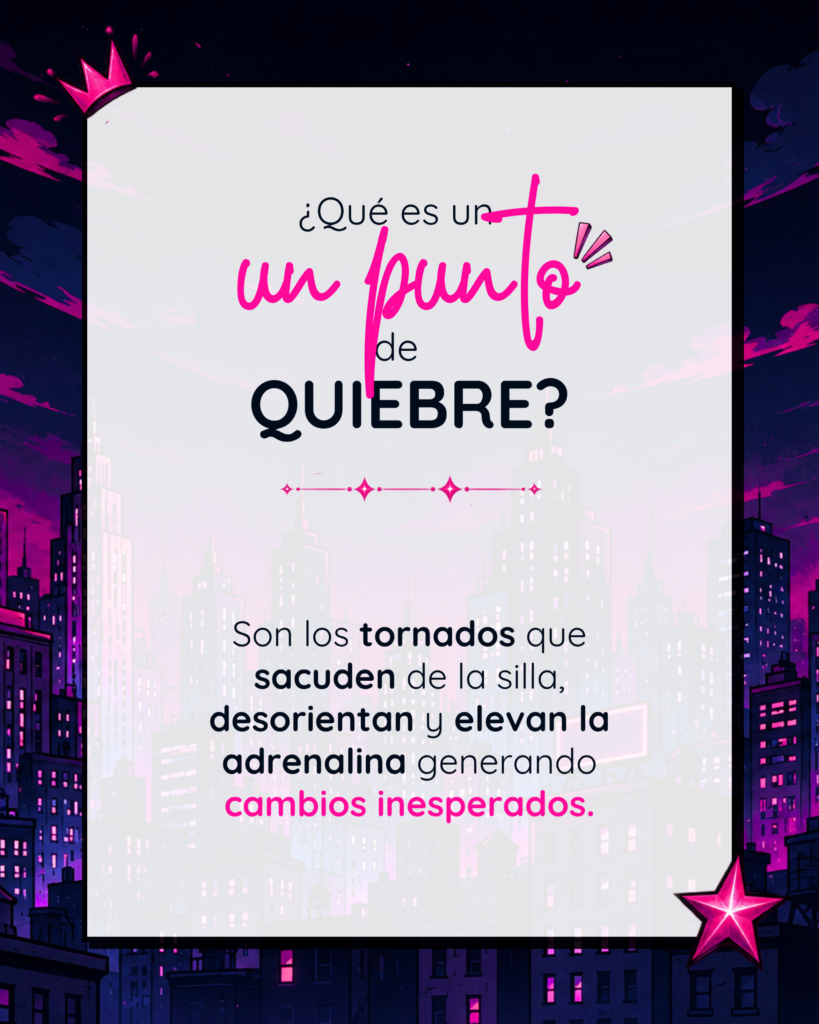 Gráfica explicativa: ¿Qué es un punto de quiebre? Son los tornados que sacuden de la silla, desorientan y elevan la adrenalina generando cambios inesperados.